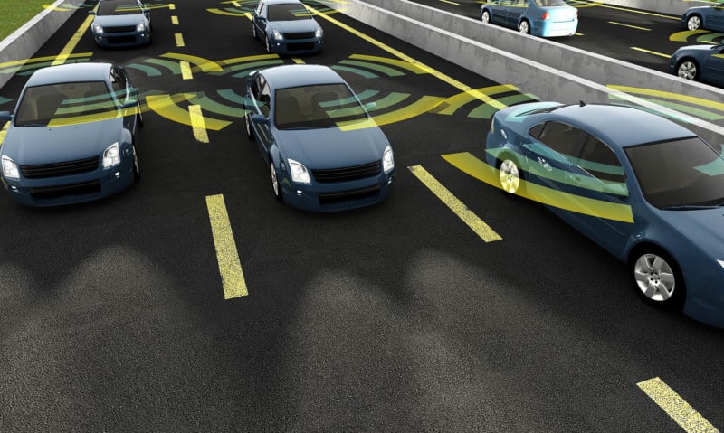 ITS Summit 2019 Autonomous cars on a road with visible connection