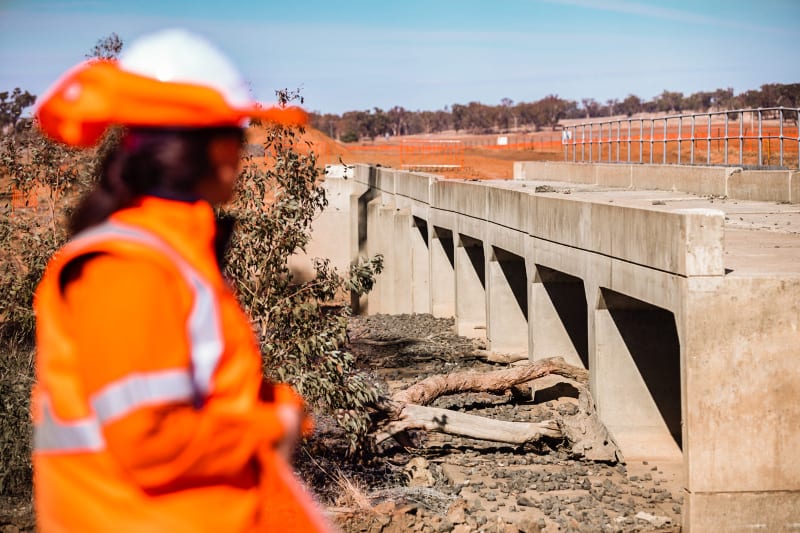 rail project bridge construction worker