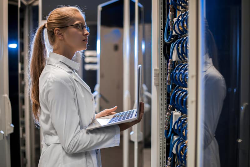 Scientist at data center