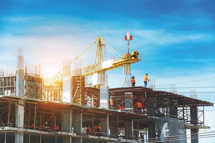 Lots of tower Construction site with cranes and building with blue sky background