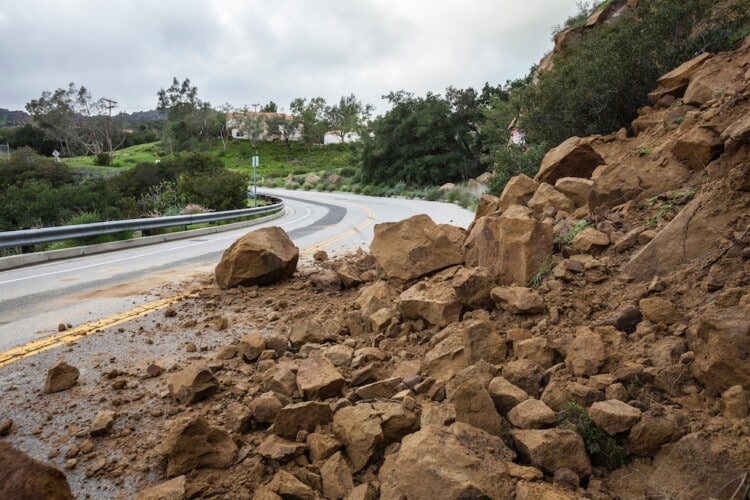 Landslip on a road