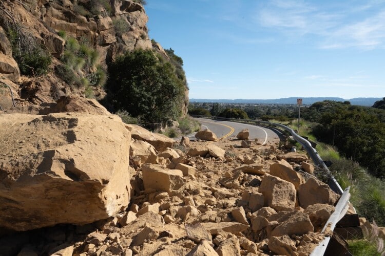 A rock slide blocking the road.