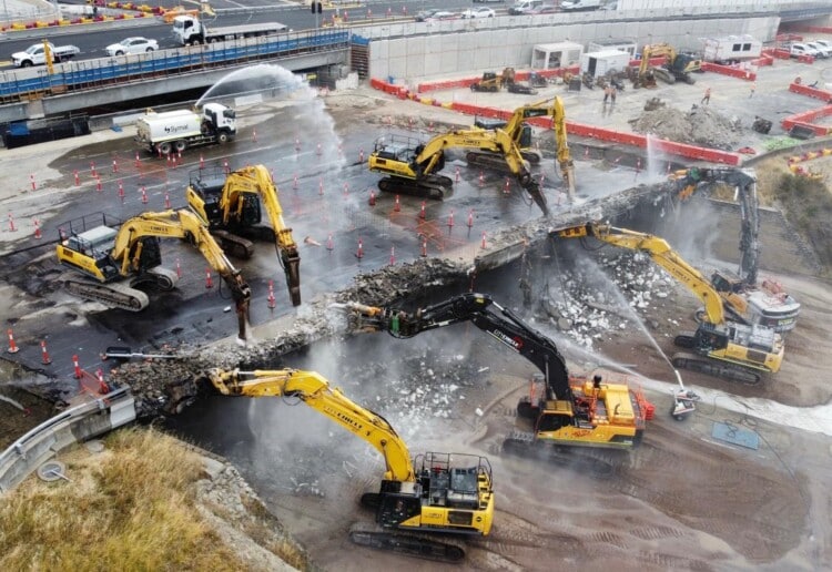 The demolition of the Doncaster Road bridge.