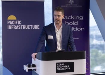 Tim Houghton at the Pacific Infrastructure Roadshow. Image: Austrade.