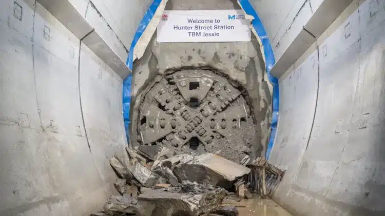 TBM Jessie breaks through at Hunter Street Station.