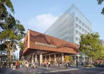 A render of the new Burwood North Station. Image: Sydney metro.