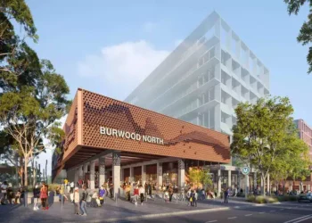 A render of the new Burwood North Station. Image: Sydney metro.