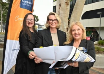 L to R: Minister for Housing and Building, Harriet Shing, State Member for Laverton, Sarah Connolly, Brimbank City Council Mayor, Virginia Tachos. Image: Brimbank City Council.