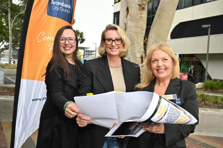 L to R: Minister for Housing and Building, Harriet Shing, State Member for Laverton, Sarah Connolly, Brimbank City Council Mayor, Virginia Tachos. Image: Brimbank City Council.